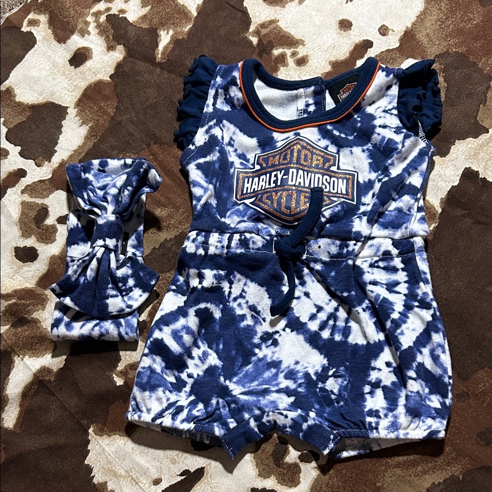 Harley-Davidson Navy Tie-Dye Baby Romper Set